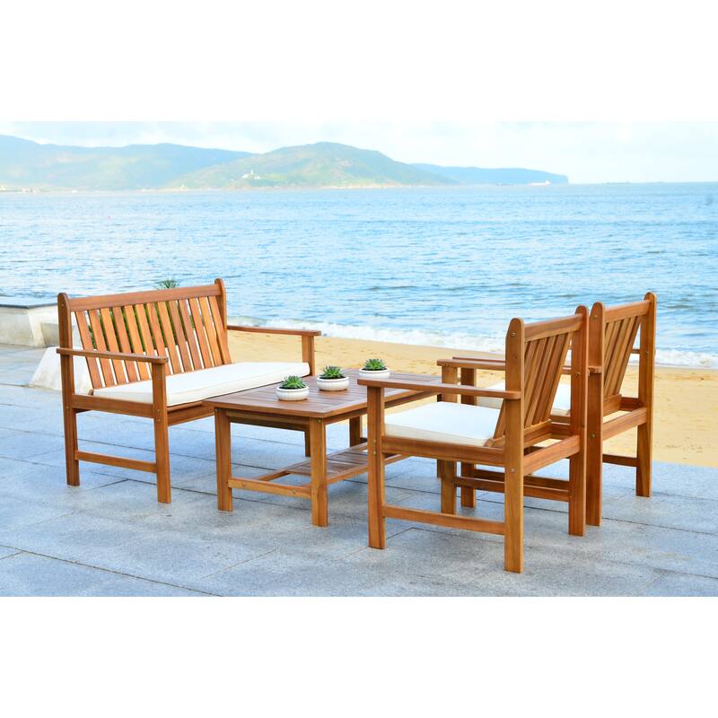 SAFAVIEH Outdoor Living Burbank Brown Acacia Wood 4piece Furniture Set On Sale Bed Bath
