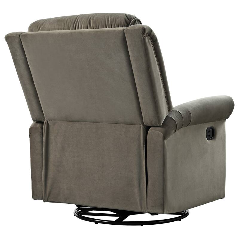Home Theater Swivel Recliner Chair, Manual Rocking Nursery Rocker w/Adjustable Backrest Rolled Arms Lounge Chair with Rivet Trim