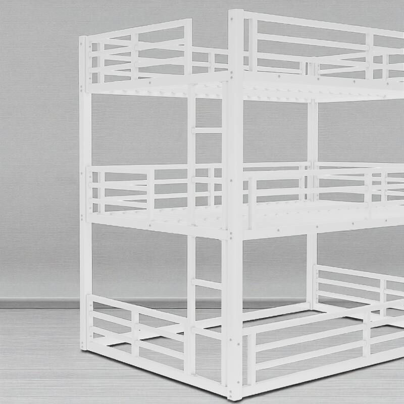 Metal Triple Bunk Bed Twin/Full/Twin XL/Queen with Safety Guardrails, Noise-Free Slats, Heavy Duty Frame