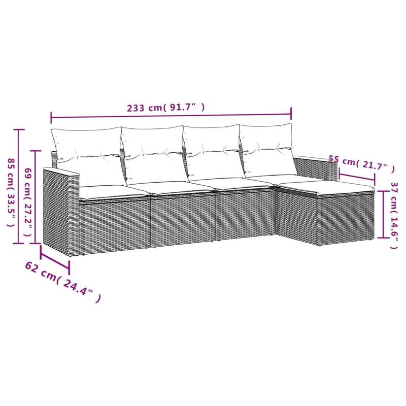 vidaXL Patio Sofa Set with Cushions Outdoor Conversation Furniture Poly Rattan - 21.7x 24.4x 27.2