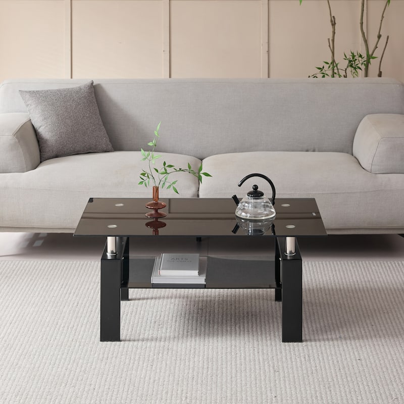 Two-Tier Tempered Glass Center Table - Clear Living Room Coffee Table‌