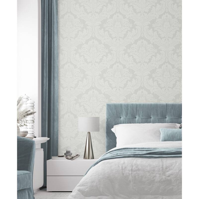 Seabrook Designs Genevieve Damask Prepasted Wallpaper 20.5 in. W x 33