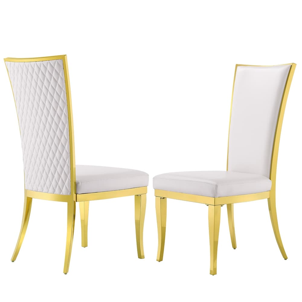 Upholstered dining chair with Hand-stitched diamond backrest and polished stainless steel legs