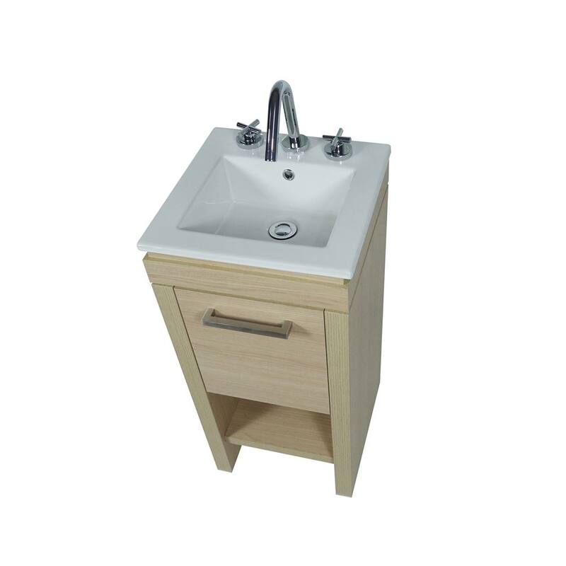 16" Single Sink Vanity In Neutral With White Ceramic Top