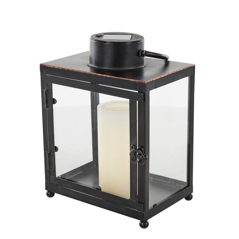 Black Metal Modern Indoor Outdoor Candle Lantern with Gold Accents