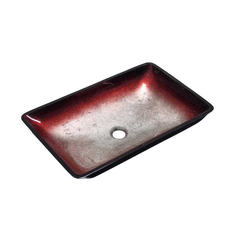 Vincennes Rectangular Glass Vessel Sink With Faucet, Ember Red - 22.2" x 14" 4.35"