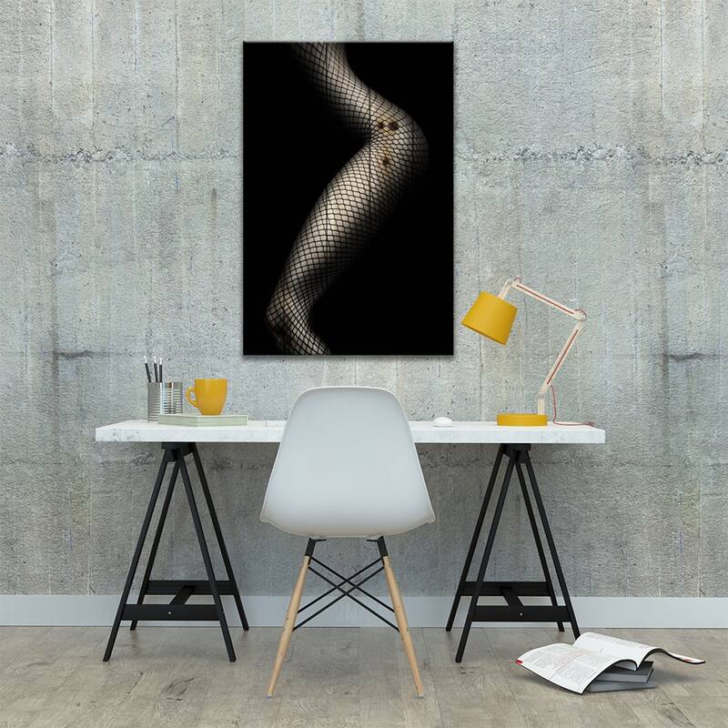 Legs In Fishnet Stockings III Print On Wood by Johan Swanepoel - Multi-Color