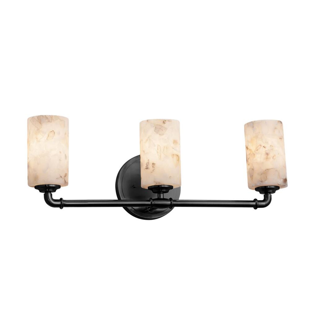 Justice Design Alabaster Rocks! Bronx 3-light Matte Black Bath Bar, Alabaster Rocks Cylinder w/ Flat Rim Shade