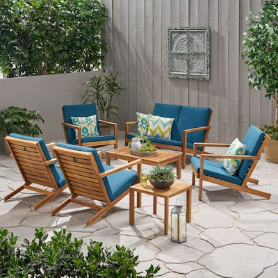 Leah Outdoor 6-Seater Acacia Wood Chat Set by Christopher Knight Home