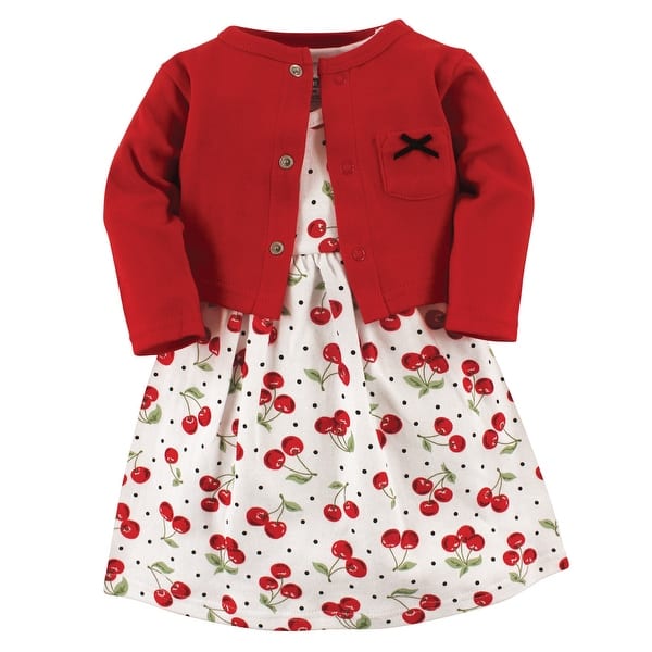 slide 1 of 1, Hudson Baby Infant and Baby Girl Cotton Dress and Cardigan 2pc Set, Cherries 0-3 Months - Cherries