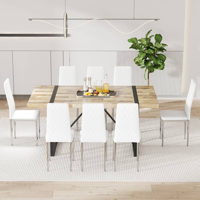 Modern Faux Leather Dining Chair, Multifunctional Mid-Back Chair with High-Density Sponge Cushion, for Dining Rooms, 8-Piece Set