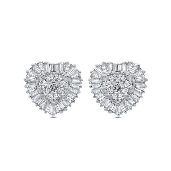 10K White Gold 7/8ct TDW Round and Baguette Diamond Heart Earrings (I-J, I1). Opens flyout.