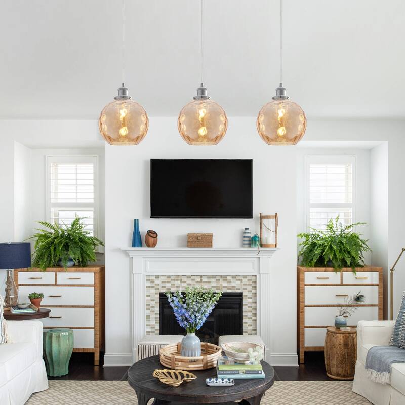 1-Light Metal Hanging Pendant Light with Glass Shade for Kitchen Island