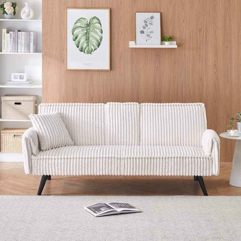 Corduroy Loveseat Sofa with 2 Cup Holder Lounge Couch, Adjustable Backrest Sleeper Sofa Bed for Living Room Recliner Sofa