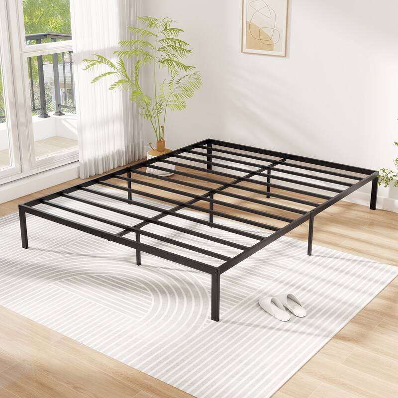 Gymax Queen Size Metal Bed Frame Heavy Duty Support Slats Mattress