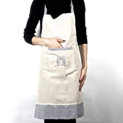Beige With Blue And White Check Accents And Owl On Pocket Apron