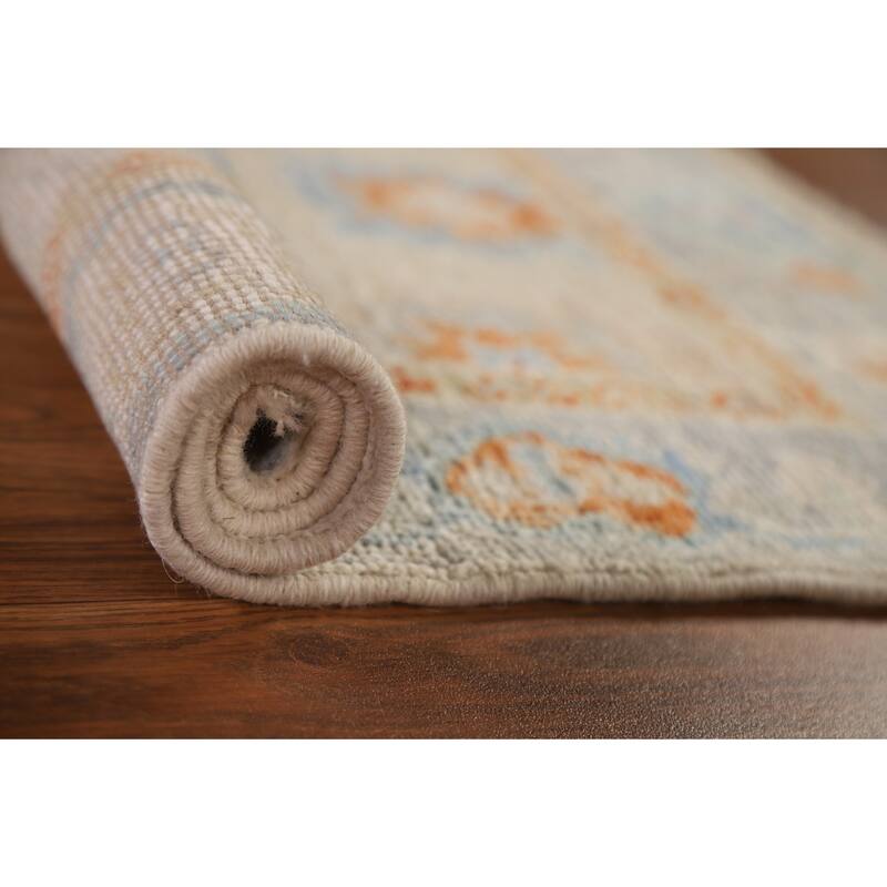 Hand Knotted Oriental 100% Wool Carpet Transitional Floral Beige & Ivories Oushak Area Rug - 2' 11'' X 2' 0''