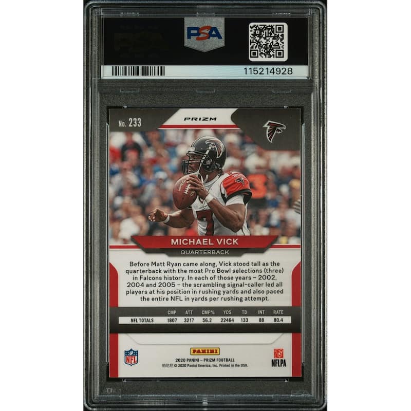 Michael Vick 2020 Panini Prizm Red Signed Football Card #233 Auto Graded PSA 9 Cert # 115214928 - 8' x 11'