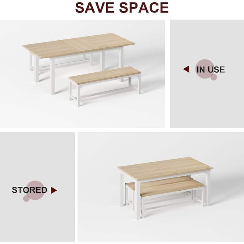 43.7in-63in Extendable Dining Table Set with 2 Benches and 2 Stools