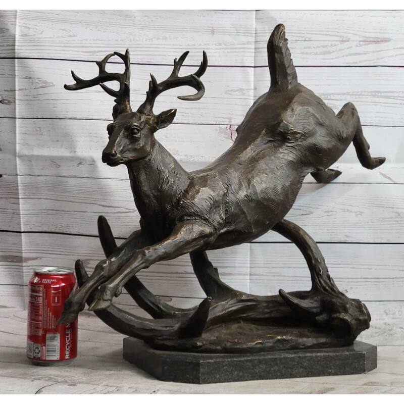 Leaping Stag Reindeer Deer Elk Bronze Caribou Bronze Sculpture Statue Signed Art