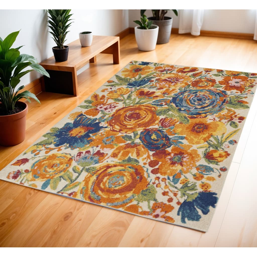 Power Loomed Floral Traditional Woven Low Pile Durable Area Rug