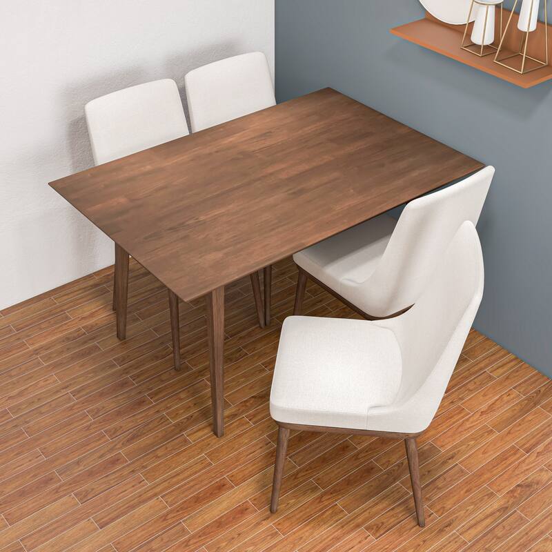 Ana Modern Solid Wood Walnut Dining Table and 4 Chairs Set