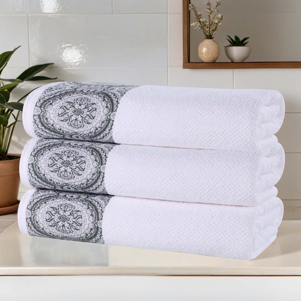 Superior Medallion Cotton Jacquard Textured Soft Bath Towel Set of 3