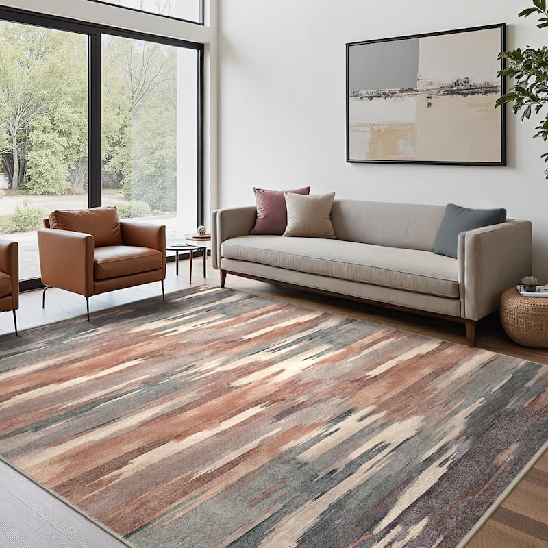 Mcow Modern Abstract Machine Washable Low Pile Area Rugs