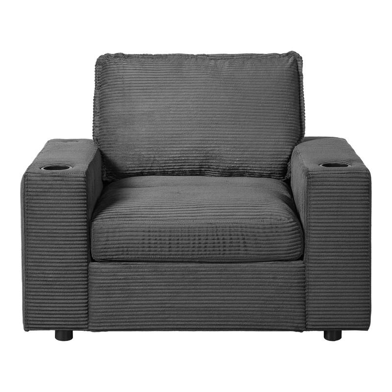 Roomfitters Oversized Chaise Lounge Chair with Storage Ottoman and Built-in USB Charging Port, Corduroy Sleeper Couch