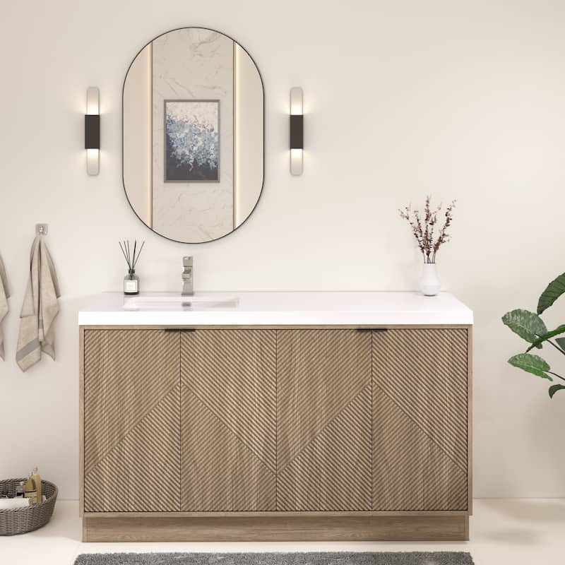 Milano 60" Freestanding Bathroom Vanity with Left White Sink - 59.06" x 19.49" x 35.46'' - Beige