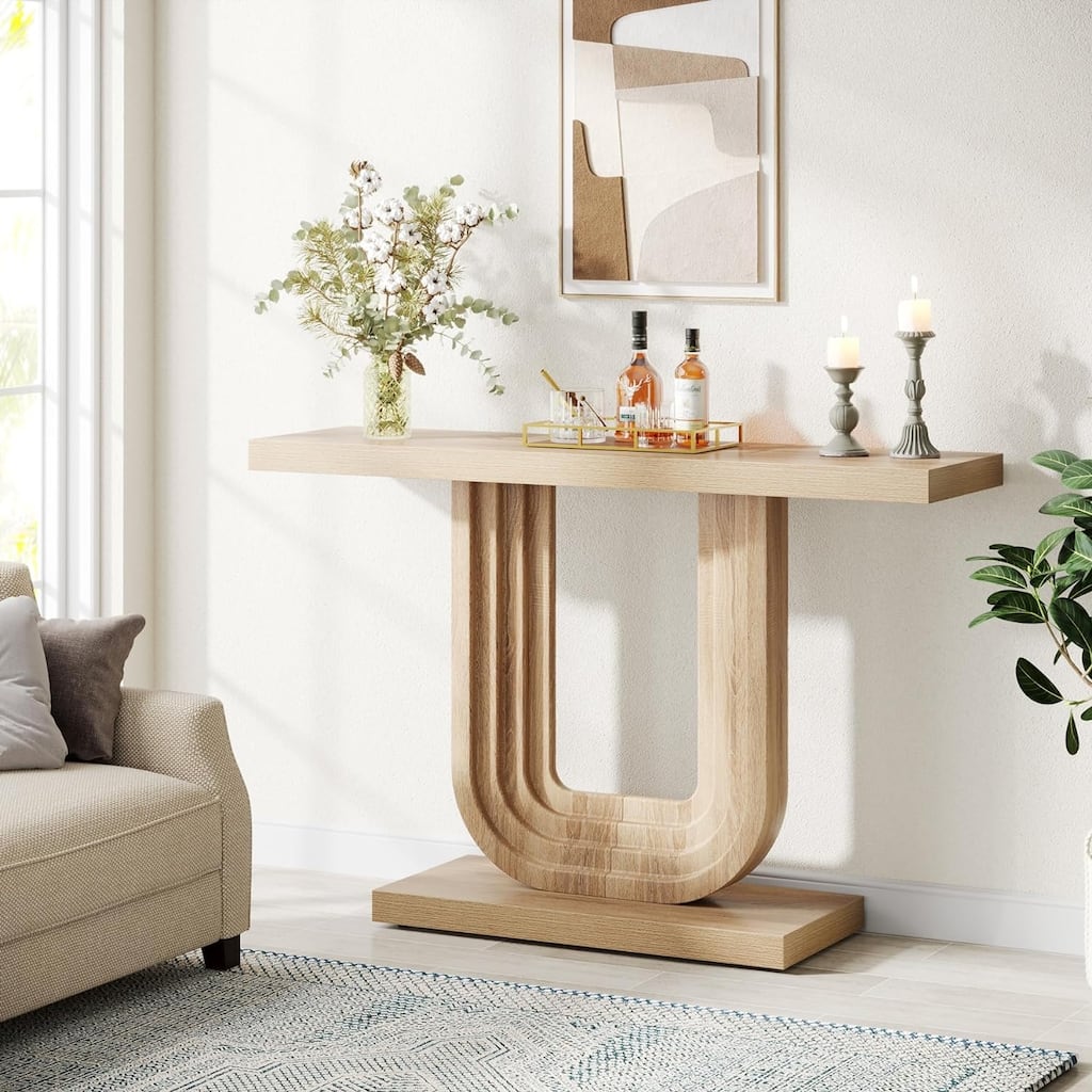 39” Wood Entryway Table with Geometric Base