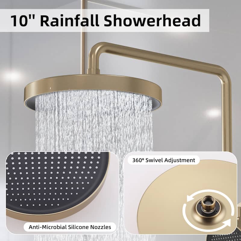 Modland 3-Function Wall Mount Shower System with Tub Spout 10.8" Rainfall Shower & Handheld Shower