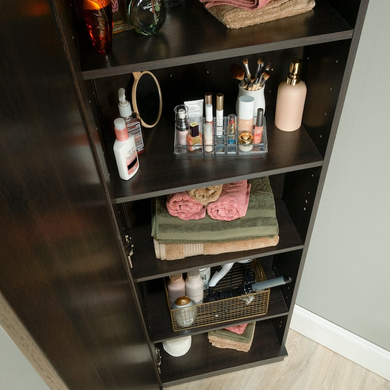 Engineered Wood Contemporary Corner Storage Cabinet with 5 Shelves, Brown - 20.79" W × 19.45" D × 71.42" H