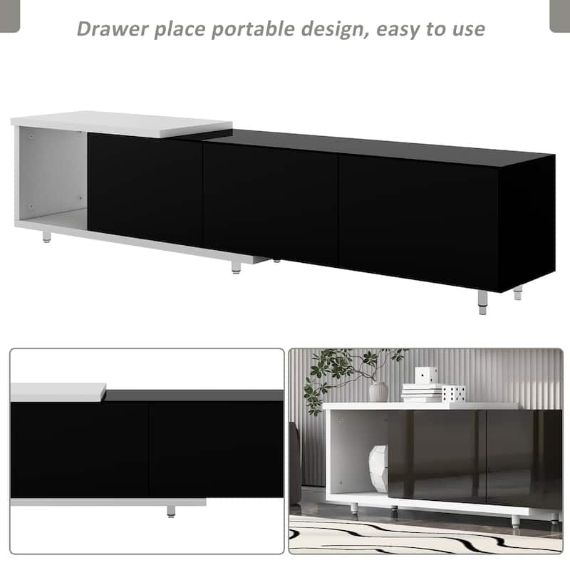 70.1''-100'' Modern Extendable TV Stand for 80+ Inch TV, Stylish Media Console Cabinet with 3 Drawers & Open Shelf