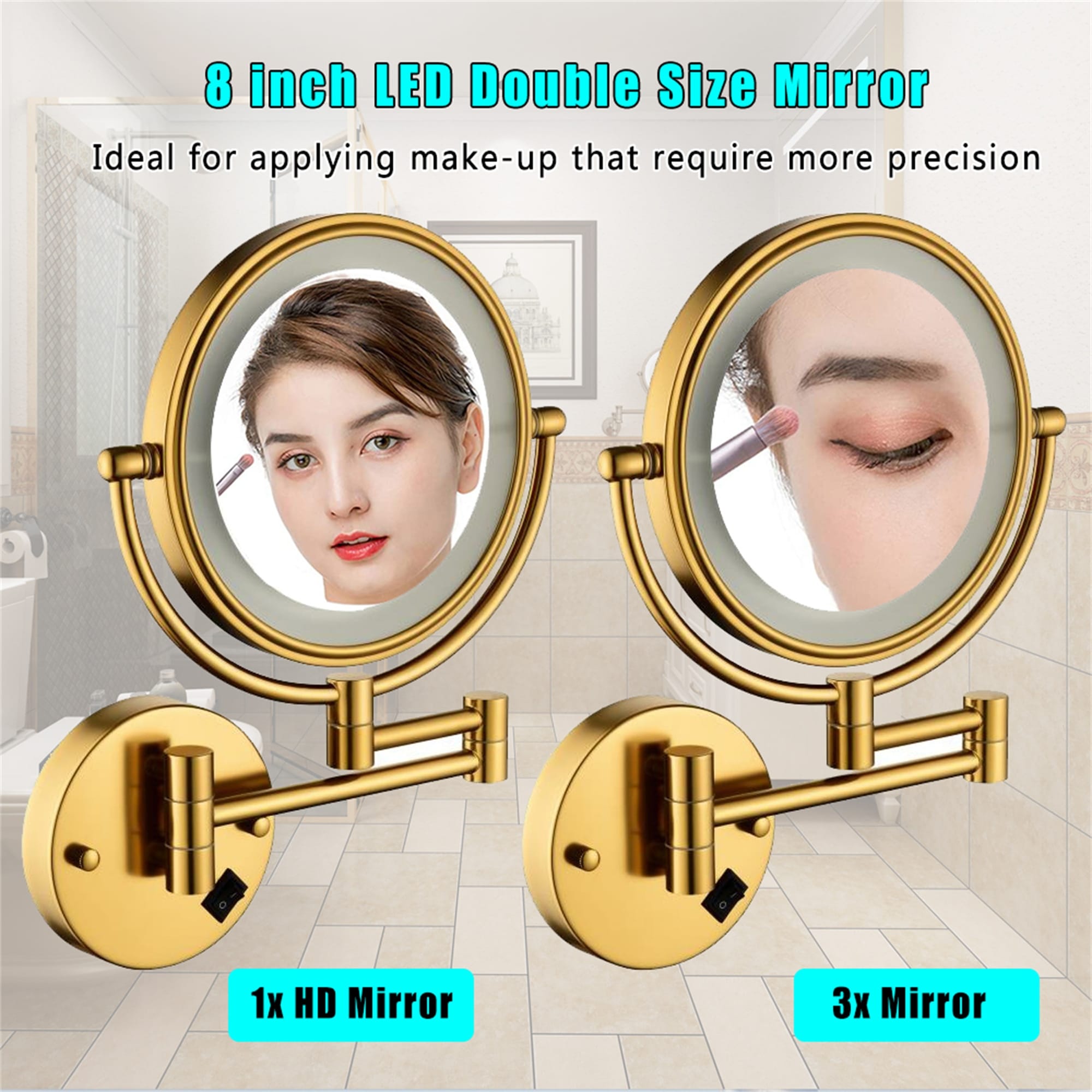 10X Magnifying Wall Mounted Makeup Mirror 8 Double Sided Vanity Bathroom  Mirror