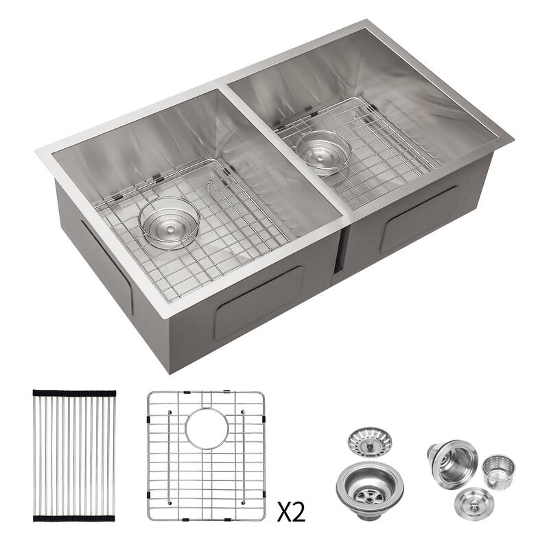 Undermount Double Bowl Kitchen Sink (50/50) with 9 Inch Deep Sink