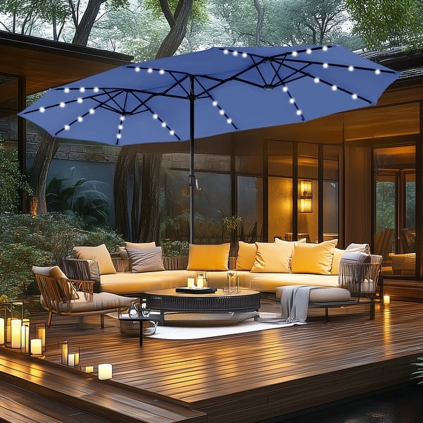 15ft patio umbrella with lights ABCCANOPY 15FT Double Sided Pool Umbrella with Base, Outdoor Porch Umbrella for Poolside, Lawn, Backyard (Green) main image 0
