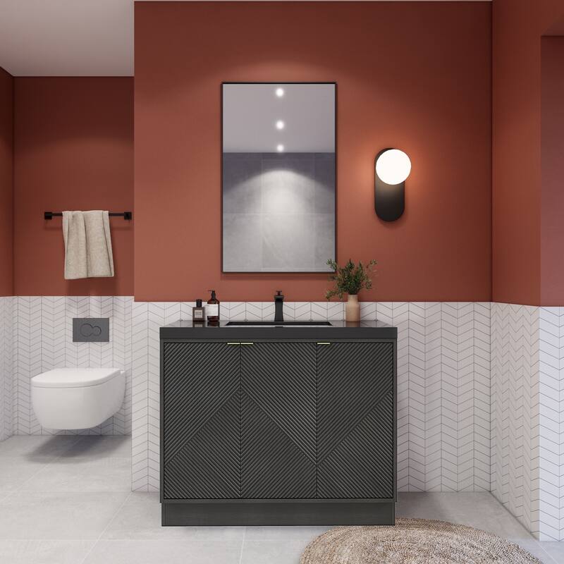 Milano 42" Freestanding (L) Bathroom Vanity with Black Acrylic Sink - 41.73" x 19.49" x 35.46'' - Black