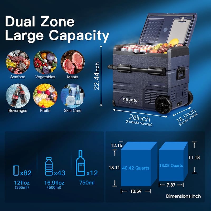 BODEGA Car Refrigerator,Dual Zone Cooler,Temp Independent,APP Control