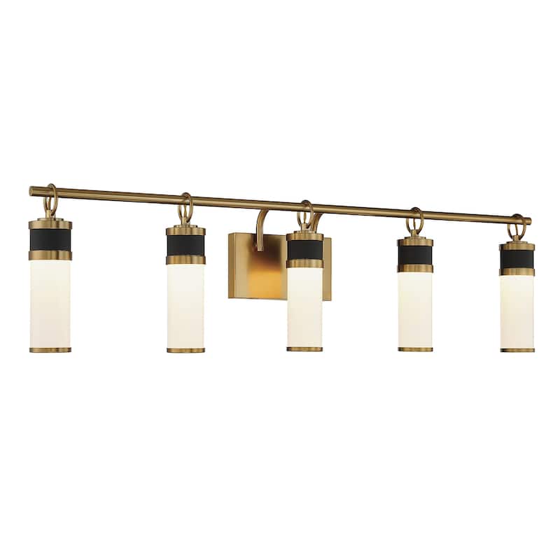 Abel 5-Light LED Bathroom Vanity Light in Matte Black with Warm Brass Accents
