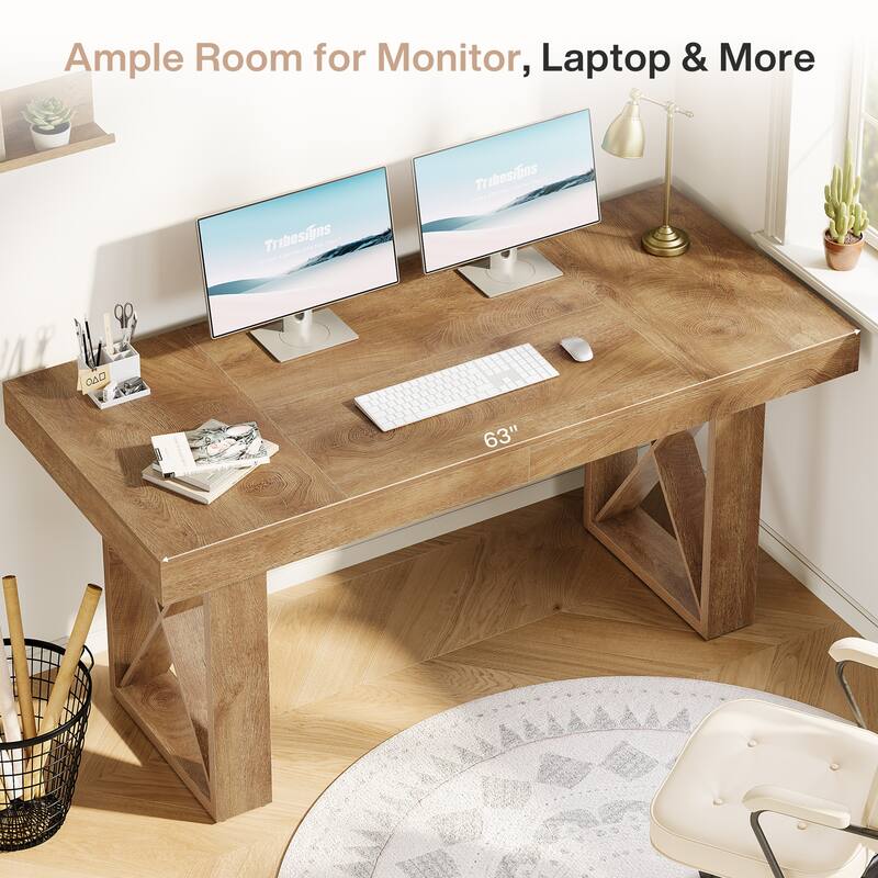 63-Inch Long Wood Computer Desk/Table, Study Writing Gaming Work Executive Desk for Home Office