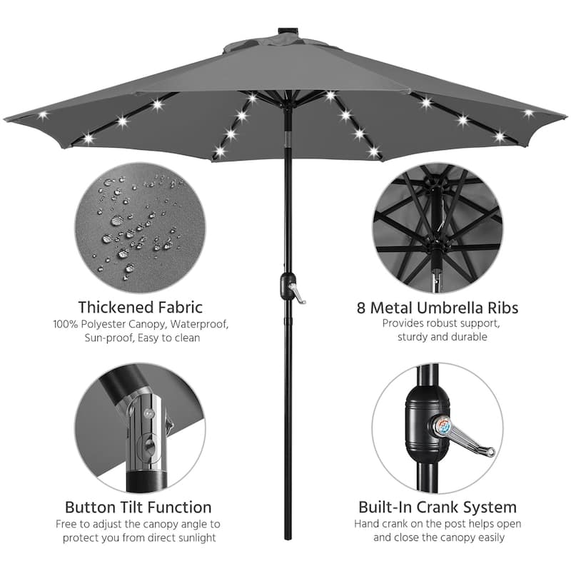 Yaheetech 9FT Patio Umbrella with 32 LED Lights Market Umbrella with 8 Ribs