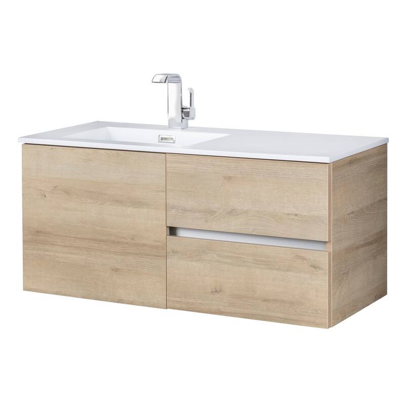 Beachwood Collection 42" Wall Mount Cultured Marble Top Bathroom Vanity Cabinet with Sink and Drawers