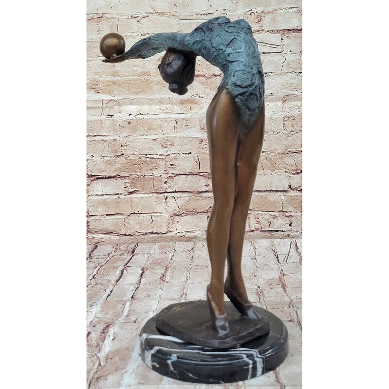 Athlete Gymnast Acrobat Girl Balancing Ball Bronze Statue Sculpture Figure 15 Inches X 11 Inches