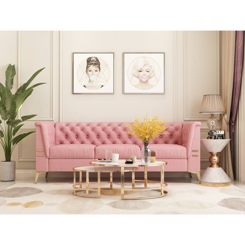 82'' Modern Velvet 3-Seater Couch with Tufted Design and Gold Metal Legs