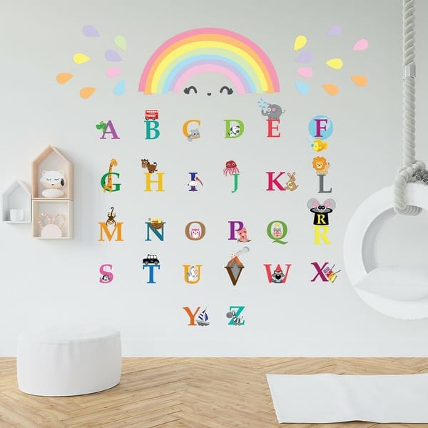 slide 2 of 6, Walplus Colorful Rainbow Alphabet Kids Wall Stickers Nursery Décor Decal