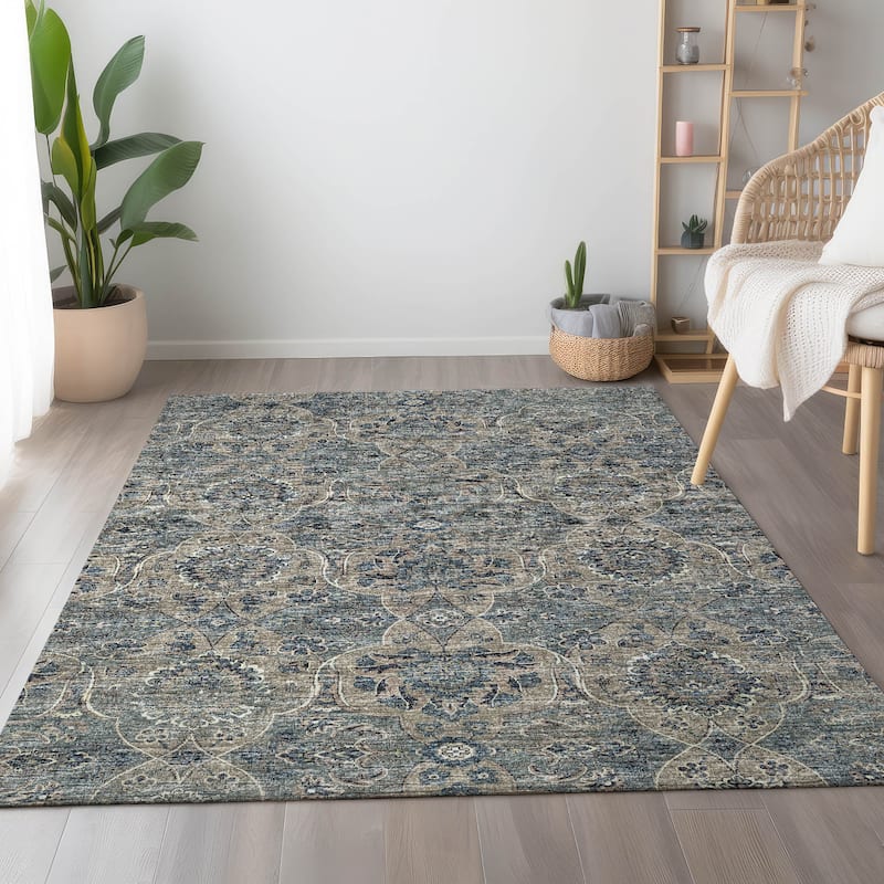 Premium Washable Super Soft Traditional Damask Mayfield Rug - River - 3' x 5' - Rectangle