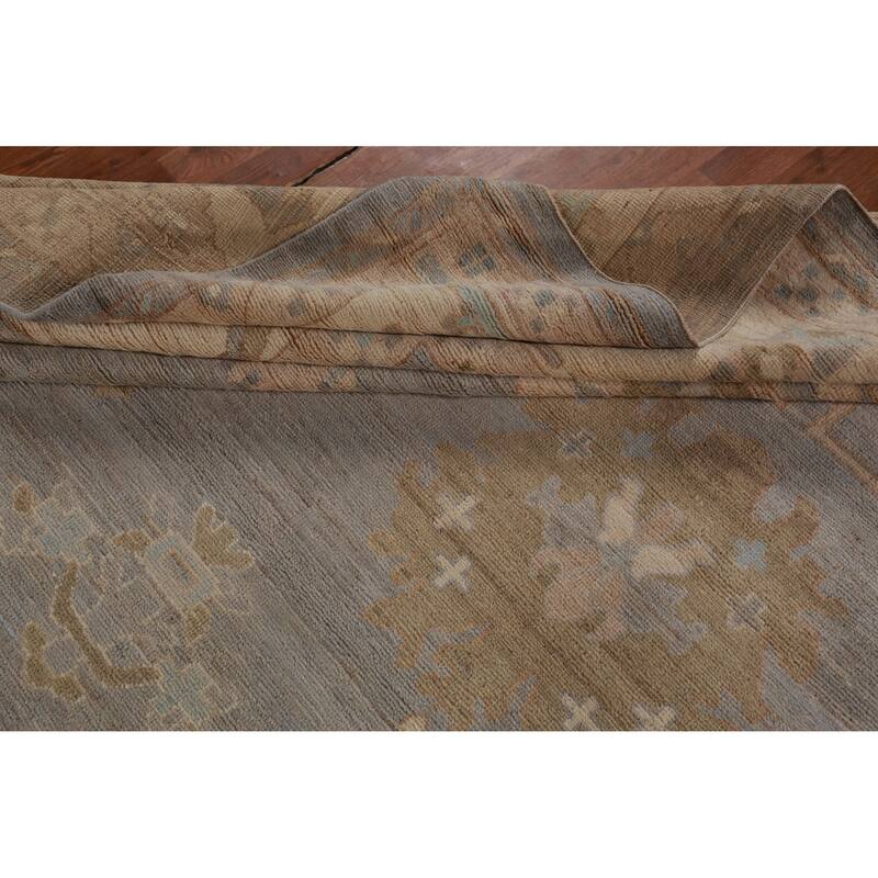 Hand Knotted Oriental 100% Wool Carpet Transitional All-Over Greys & Charcoal Oushak Area Rug - 14' 6'' X 12' 6''