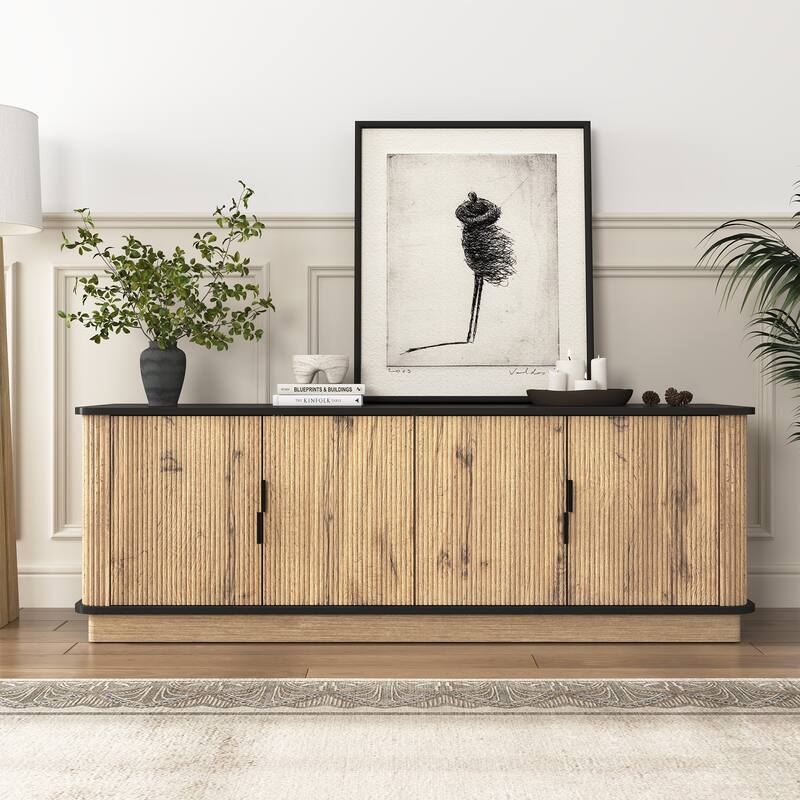 Four-Door MDF TV Cabinet, Multi-functional Storage, Metal Rounded Corner Design, 55*15.7*18.9 inches