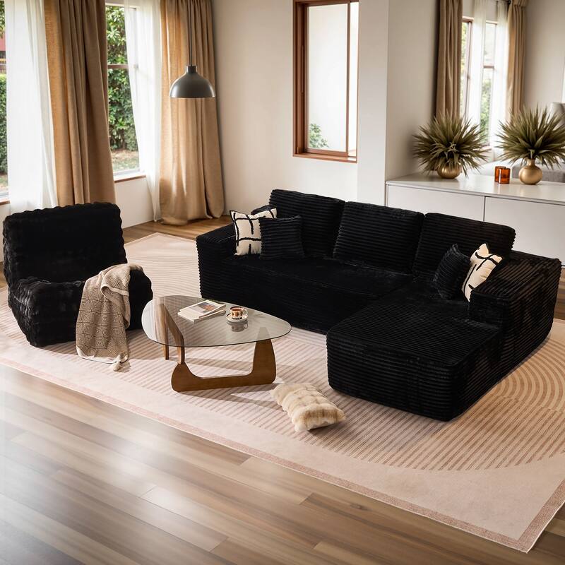 XIZZI Modern Plush Sectional Chaise Couch with Bean Bag Chair